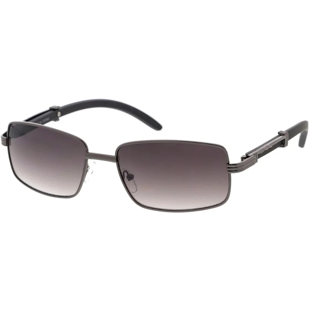 Mens Gunmetal Rectangular Sunglasses Gray Lens Metal Frame Style Hip Hop Cholo